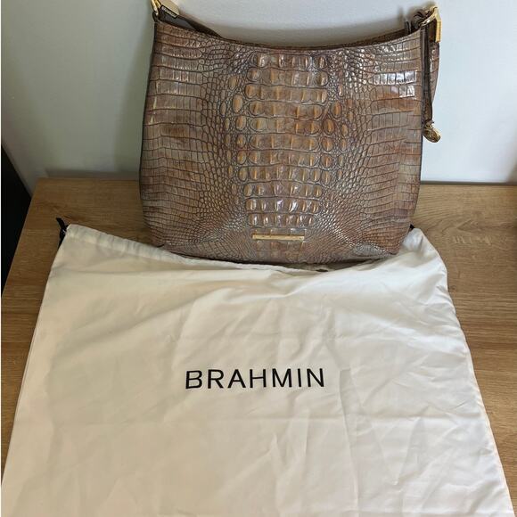 Brahmin Noelle Shoulder Bag in Bark Melbourne Croc Embossed Leather w/ Dust Bag - Picture 7 of 11